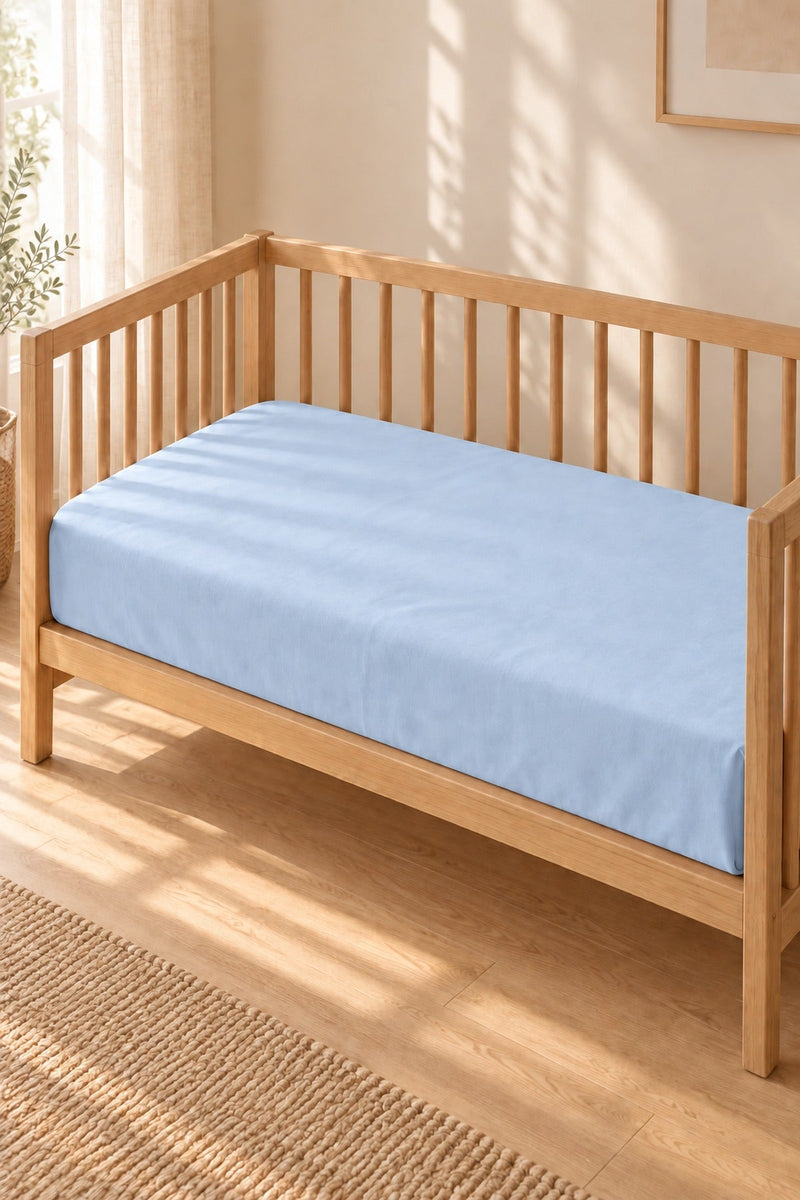 %100 Pamuk Düz Bebek Çarşafı 120x150 Bebe Mavisi