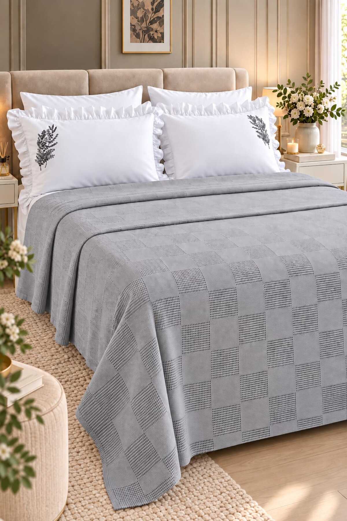 Pure Comfort Gray Waffle 6 Parça Çift Kişilik Pike Seti - 2
