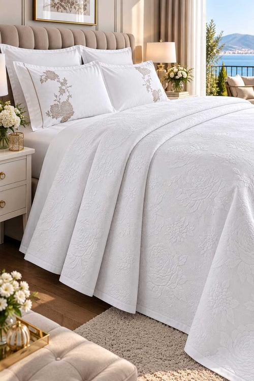 Lavin Premium %100 Pamuk Jakarlı 6 Parça Pike & Nevresim Seti Beyaz