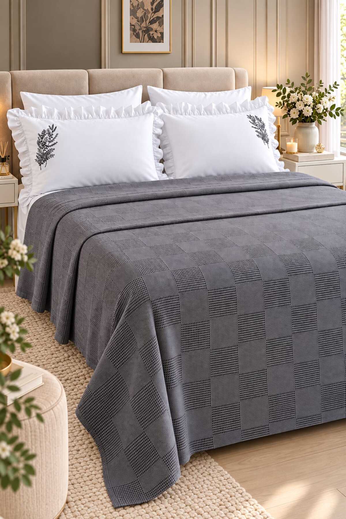 Pure Comfort Gray Waffle 6 Parça Çift Kişilik Pike Seti - 2