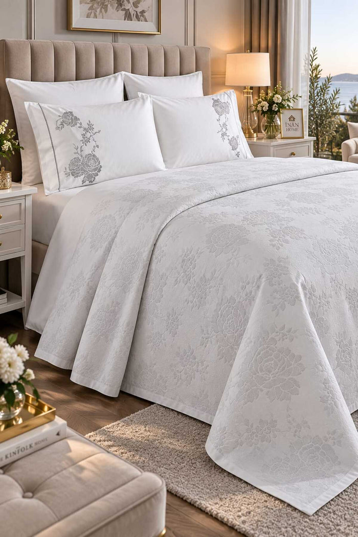 Lavin Premium %100 Pamuk Jakarlı 6 Parça Pike & Nevresim Seti Gri
