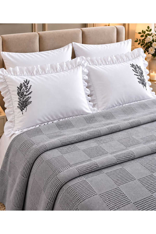 Pure Comfort Gray Waffle 6 Parça Çift Kişilik Pike Seti Gri