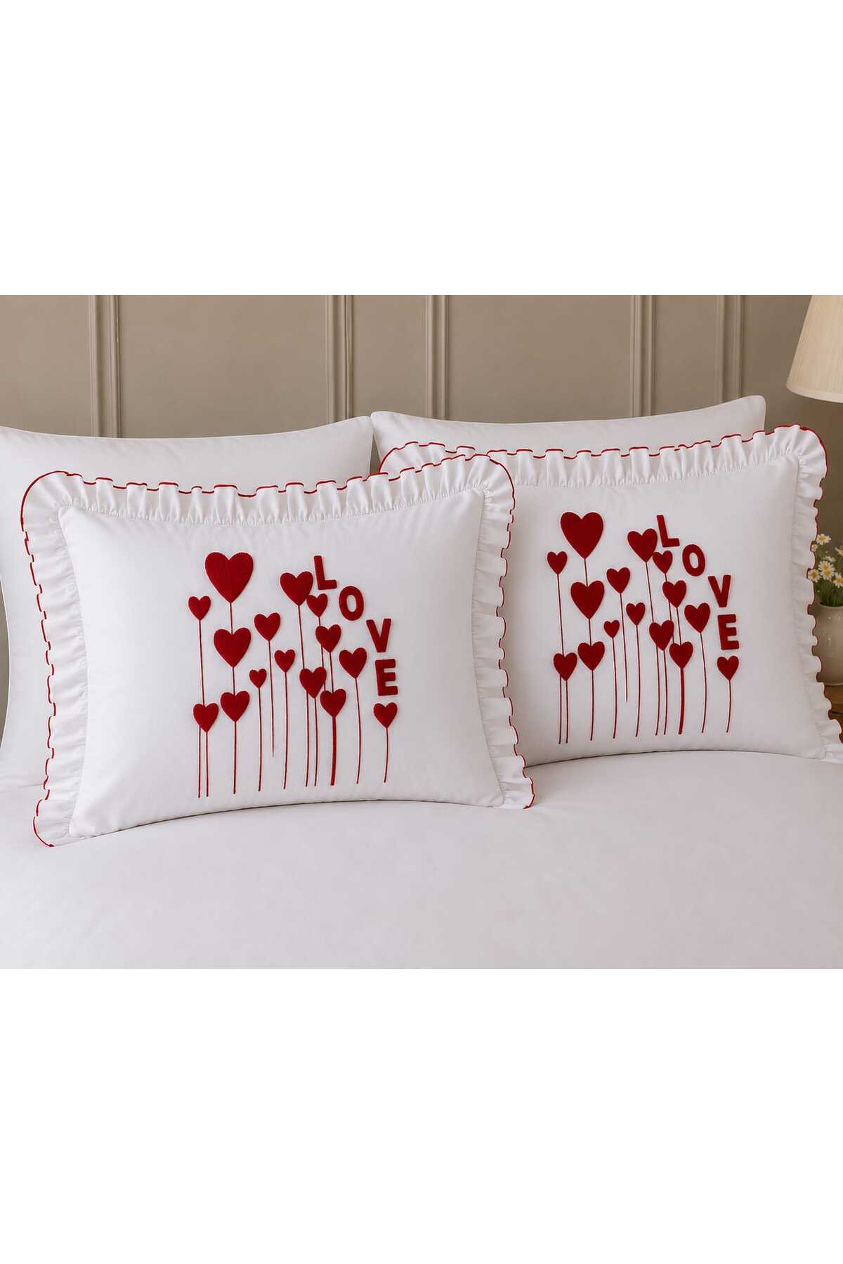 Love Garden Punch Nakışlı Fırfırlı 6 Parça %100 Pamuk Çift Kişilik Nevresim Seti - 3