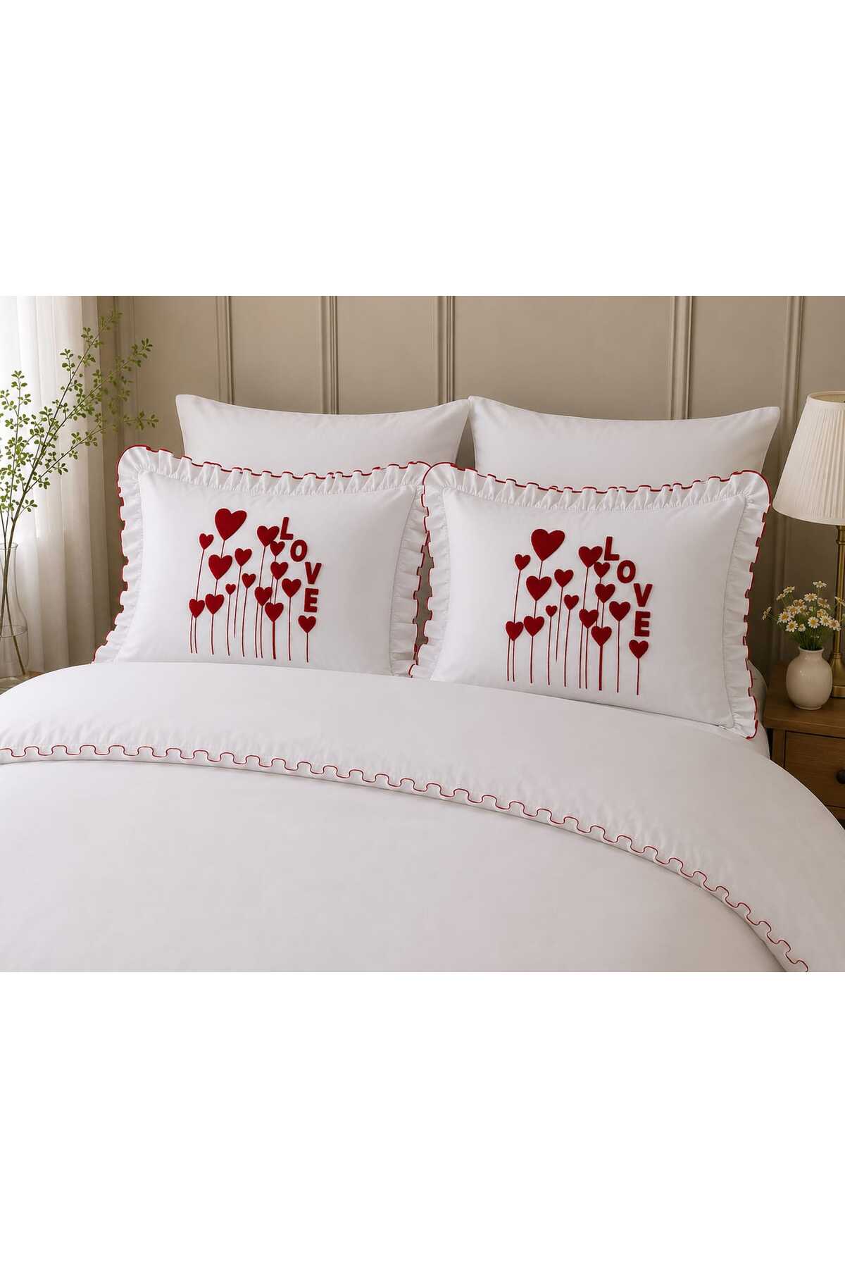 Love Garden Punch Nakışlı Fırfırlı 6 Parça %100 Pamuk Çift Kişilik Nevresim Seti - 2