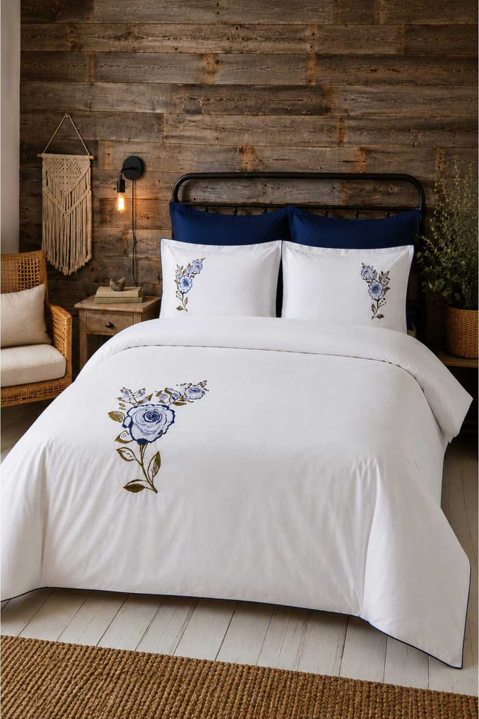 Glam Rose %100 Pamuk Nakışlı 6 Parça Çift Kişilik Nevresim Takımı