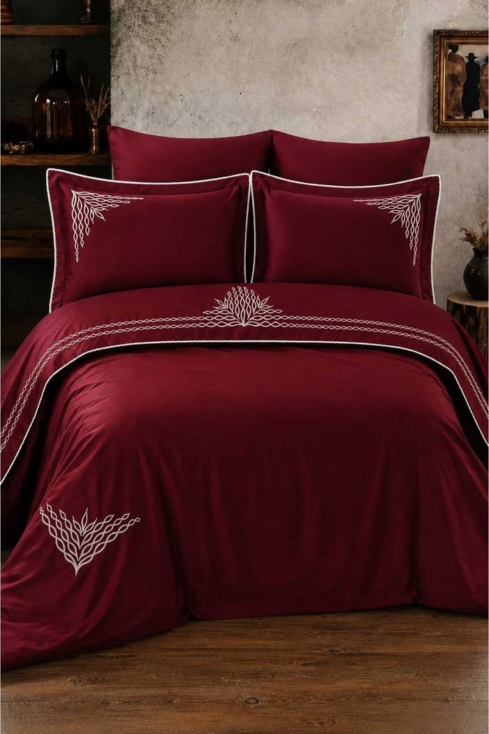 Crown Premium %100 Pamuk Nakışlı 6 Parça Çift Kişilik Nevresim Takımı Bordo