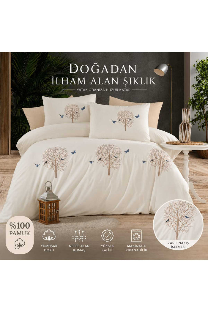 Hayat Ağacı %100 Pamuk Nakışlı 6 Parça Çift Kişilik Nevresim Takımı