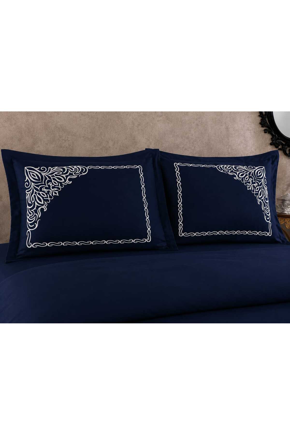 Palace Art Lacivert %100 Pamuk Nakışlı 6 Parça Çift Kişilik Nevresim Takımı - 3