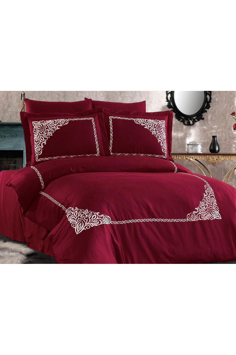 Palace Art Bordo %100 Pamuk Nakışlı 6 Parça Çift Kişilik Nevresim Takımı