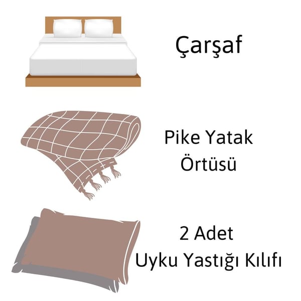 Meriç 4 Parça Pamuklu Çift Kişilik Koton Pike Seti Kiremit - 3