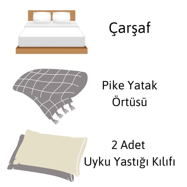 Meriç 4 Parça Pamuklu Çift Kişilik Koton Pike Seti Antrasit - 3