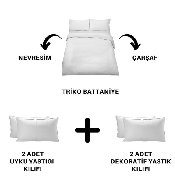 Ahzen 7 Parça Pamuklu Triko Battaniyeli Nevresim Takımı Mavi - 3