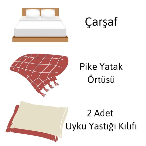 4 Parça Pamuklu Yasemin Çift Kişilik Koton Pike Seti Kiremit - 4