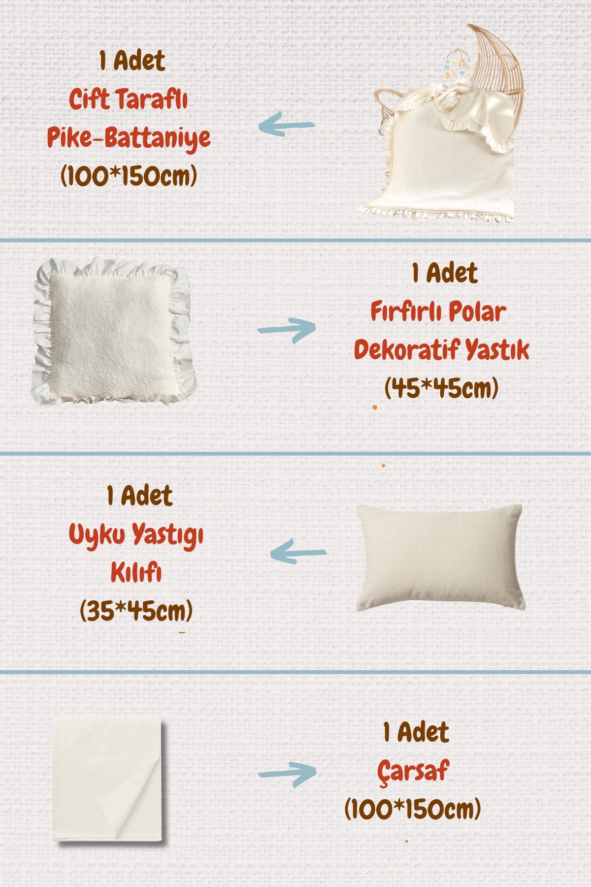 Çift Taraflı, Fırfırlı Wellsoft Kuzu Polar %100 Pamuk Bebek Nevresim Takımı - 4