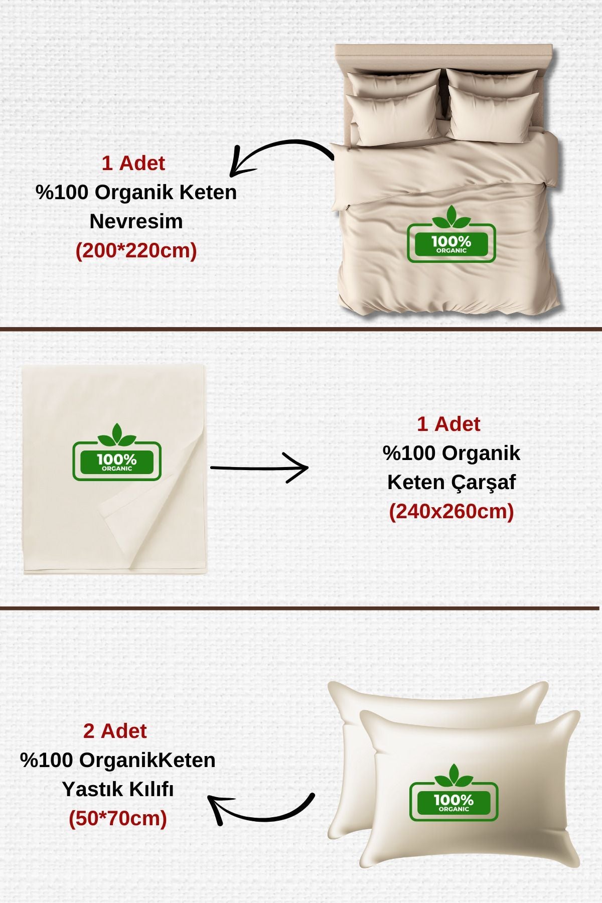 %100 Organik Keten 4 Parça Elite Çift Kişilik Nevresim Takımı - Çarşaflı Keten Nevresim Seti - 5