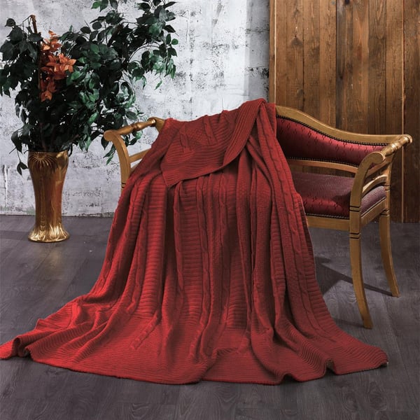 Ahzen Triko Battaniye 220x240 Cm Büyük Boy Bordo