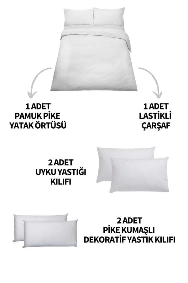 Terra 6 Parça Lastikli Çarşaflı ve Nakışlı Çift Kişilik Gri Pamuk Pike Takımı - 4