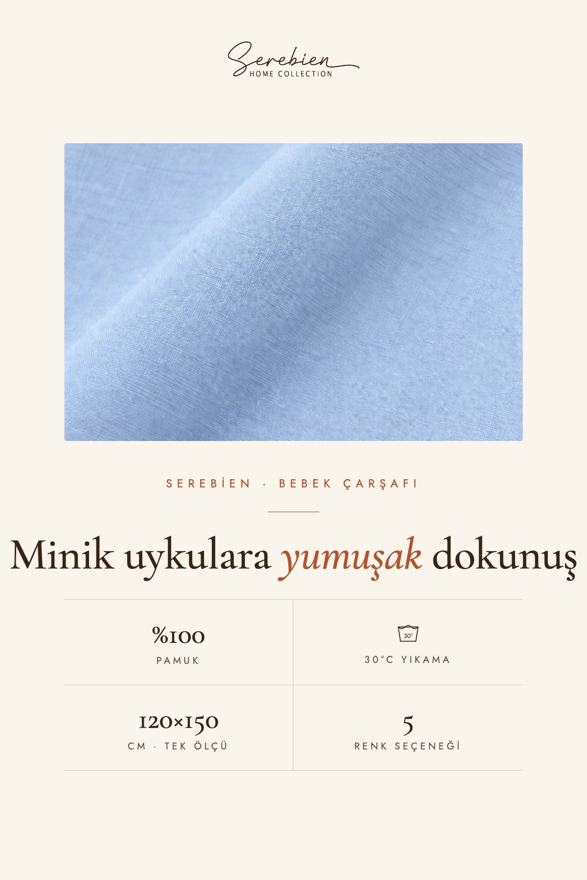 Düz bebek çarşafı 120x150 cm kumaş ve bakım bilgisi