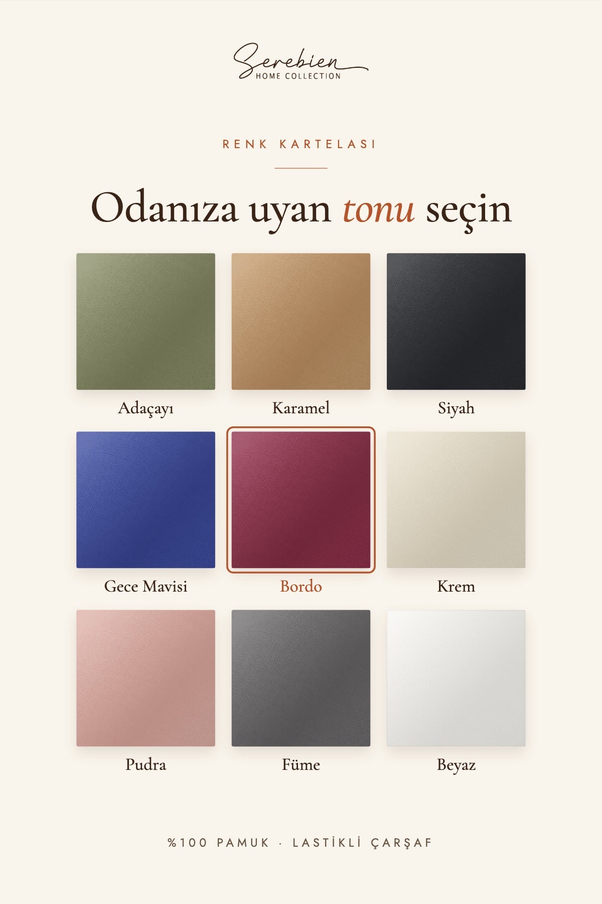 Lastikli çarşaf renk kartelası – 9 renk